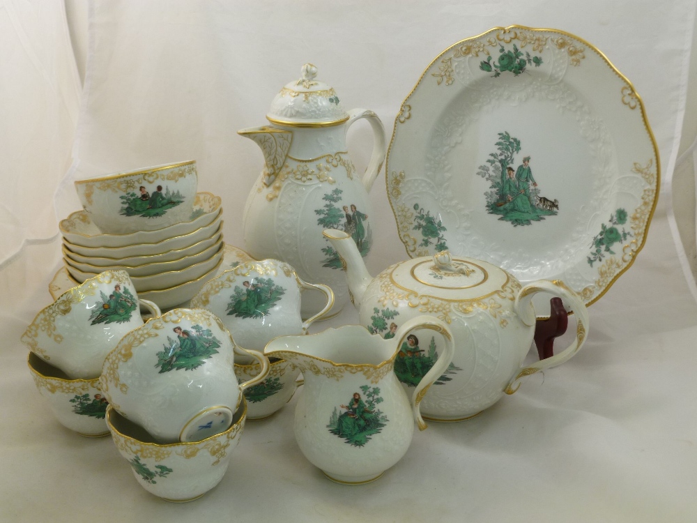 A 20th century Meissen porcelain tea and coffee service for six place settings, including tea and