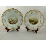 Two H & R Daniel porcelain plates, Pierced or Queens shape, with gilt detail and decorated to the