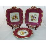 A pair of H & R Daniel porcelain bread and butter plates, Shell Border shape, with maroon borders,