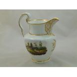 A 19th century English porcelain milk jug, with acanthus moulded spout, scroll handle and acanthus