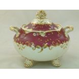 An H & R Daniel porcelain sugar bowl and cover, Shell shape, variation B, with shell feet and rose