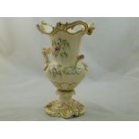 An H & R Daniel porcelain two-handled vase, Roman Jar shape with scroll rim, the cream body