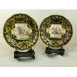 A pair of H & R Daniel porcelain plates, Cusped shape, with cobalt blue ground, gilt decoration