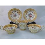 Two H & R Daniel porcelain tea cups and saucers and a matching coffee cup, Shrewsbury pattern,