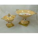 An H & R Daniel porcelain comport, Shell Border shape, 20cm high, and a matching cream bowl with