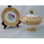 An H & R Daniel porcelain cream bowl, cover and stand, Cusped shape, with butterfly finial,