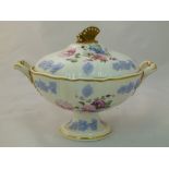 An H & R Daniel porcelain cream bowl and cover, Cusped shape, embossed, with butterfly finial and