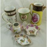 Six pieces of 19th century Continental porcelain including a small hand painted and transfer