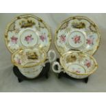 An H & R Daniel porcelain teacup and saucer and coffee cup and saucer, second gadroon shape, hand