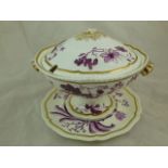 An H & R Daniel porcelain cream bowl, cover and stand, First Gadroon shape, with vine and fruit