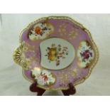 An H & R Daniel porcelain fruit dish, first gadroon shape, with pink border and hand painted