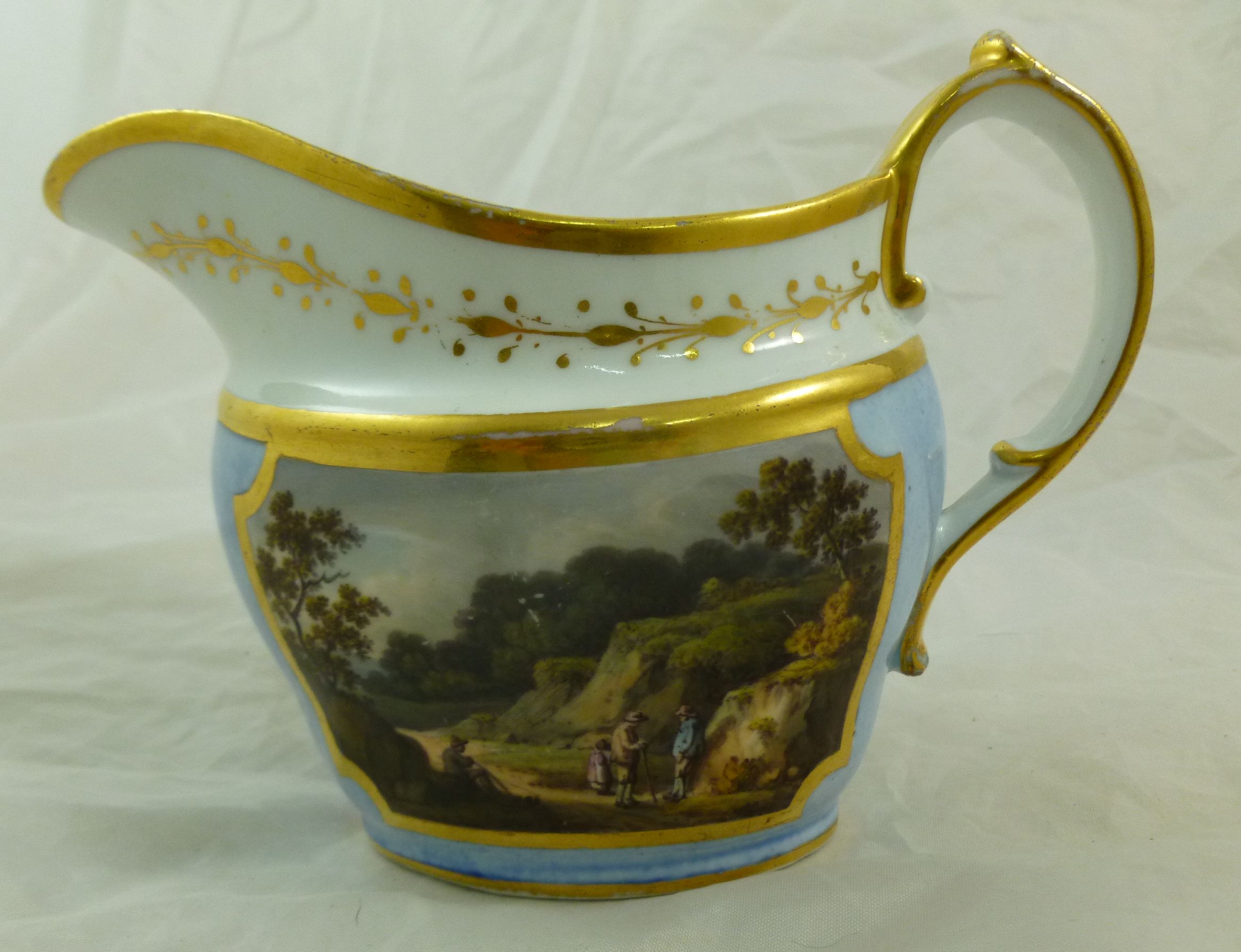 Two late 18th/early 19th century porcelain milk jugs, the first decorated with hand painted rural - Image 3 of 18