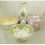 An H & R Daniel porcelain sucrier, C scroll shape, with pink ground and gilt detail,