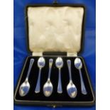 A set of six Art Deco silver coffee spoons, Sheffield 1941, 9.3cm long, combined weight 1.92ozt, 59.