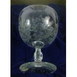 A large Thomas Webb cut glass and wheel engraved over sized wine glass decorated with roses by