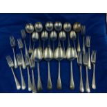 A matched set of old English silver cutlery, comprised of six table forks, Sheffield 1937,