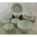 Six New Hall porcelain teabowls and saucers and a matching sugar bowl, c1800, of fluted design,