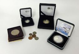 Four coins including Royal Mint Robert Burns 2009 £2 silver proof coin, 1951 crown, 2006