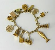A gold charm bracelet stamped 14k, JAW of Chinese design, 20.30g