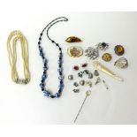 Various costume jewellery including brooches, earrings and necklaces
