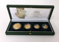 Royal Mint UK 2005 gold proof four coin sovereign collection £5 - 1/2 sovereign, approximately 67.