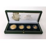 Royal Mint UK 2005 gold proof four coin sovereign collection £5 - 1/2 sovereign, approximately 67.