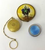 Small enamel circular compact, and two others including yellow metal compact, stamped 10K