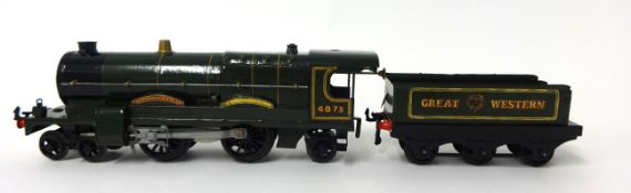 Hornby O gauge tinplate and clockwork loco 4-2 with key, repaint