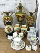Various decorative vases, part Colclough tea set, lustre jugs etc