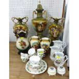 Various decorative vases, part Colclough tea set, lustre jugs etc