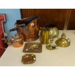 Trench Art shell case decorated, Indian brass pot, coal scuttle, other metal wares, oval mirror