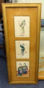 Collection of six Chinese paintings on rice paper in two frames, each 14cm x 10cm