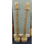 Pair of tall lime wood freestanding candlesticks, 100cm