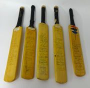 Five miniature cricket autograph bats including Hampshire 1989