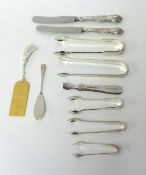 Mixed lot including Georgian and later silver sugar tongs, silver ingot Jubilee, various thimbles