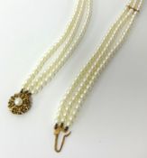 Mikimoto cultured pearl three strand choker with 9ct ornate clasp