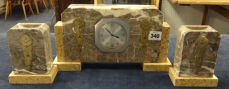 Art Deco style marble clock garniture set