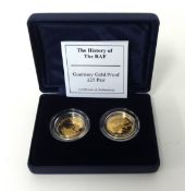 The History of The RAF, Guernsey gold proof 25 pound coins, 22ct gold, 7.95. cased