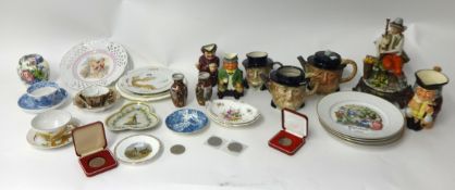 A quantity of decorative china ware including various Doulton and other character jugs, Wedgwood
