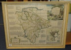 Antiquarian map of Devonshire by Emanuel Bowen, 54cm x 70cm