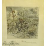 After C.J. PAYNE (Snaffles)(1884-1967) 'The D.R, Motorcycle print', image size 28cm x 30cm,