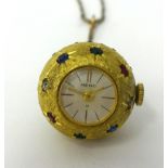 Heno ball watch set with gem stones on gilt chain