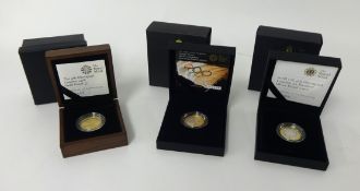 Three Royal Mint coins including 2008 Olympic Games silver Piedfort coin, another £2 Piedfort