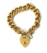 9ct gold curb link bracelet with padlock clasp, 17g