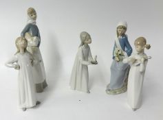 Five Lladro figures, tallest 32cm