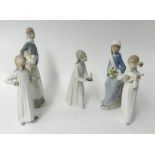 Five Lladro figures, tallest 32cm