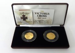 Victoria Cross 2006, 22ct gold pair 50p coins, 15.50g each, cased