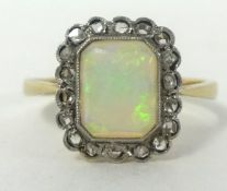 9ct opal and diamond cluster ring, size N