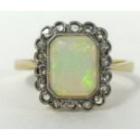 9ct opal and diamond cluster ring, size N