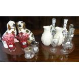 Pair Staff dogs a/f, two rummers, pair cranberry vases, pair opaline vases, two jugs, silver mounted